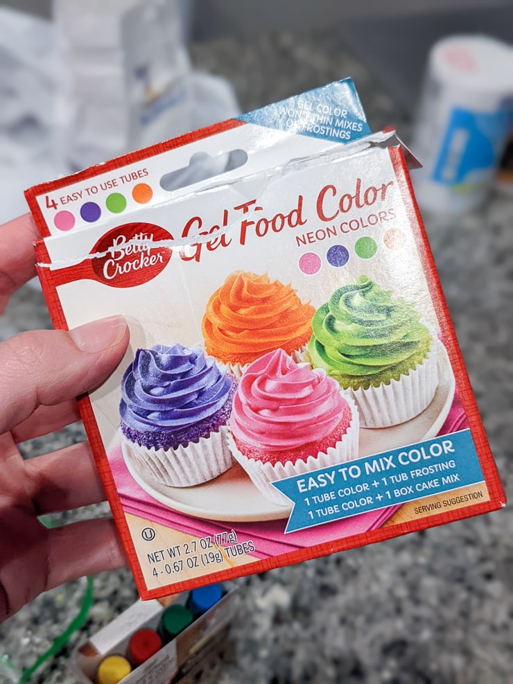 box of gel food coloring in neon colors
