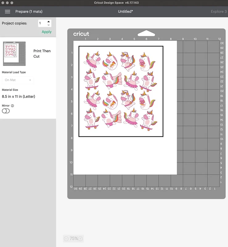 organizing flattened sticker images in design space