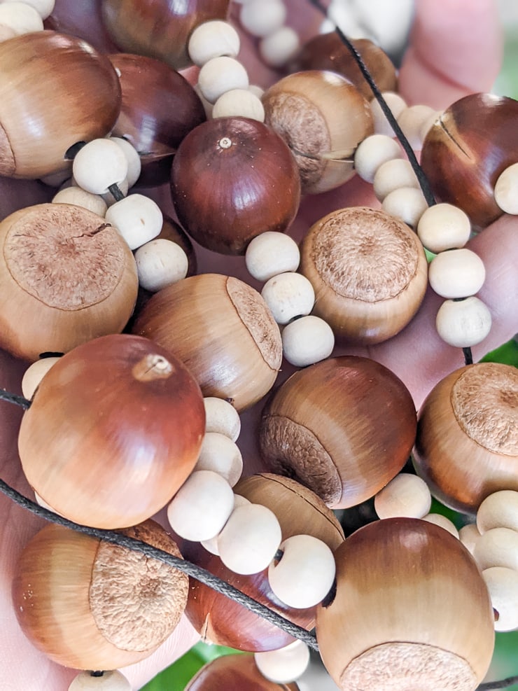 DIY wood bead and acorn garland