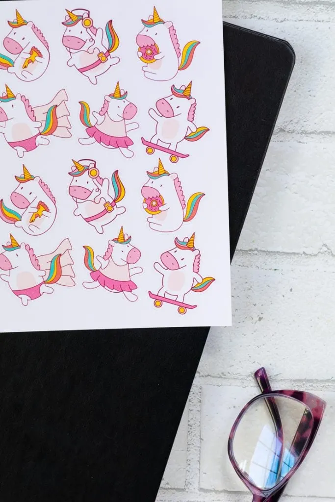 unicorn stickers made u sing the flatten tool in Design Space
