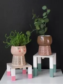 diy mini painted plant stands with plants