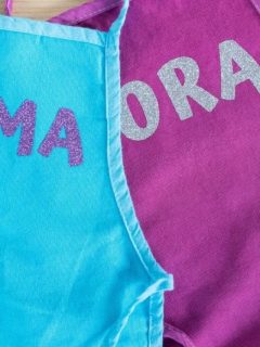 pink and blue personalized toddler aprons