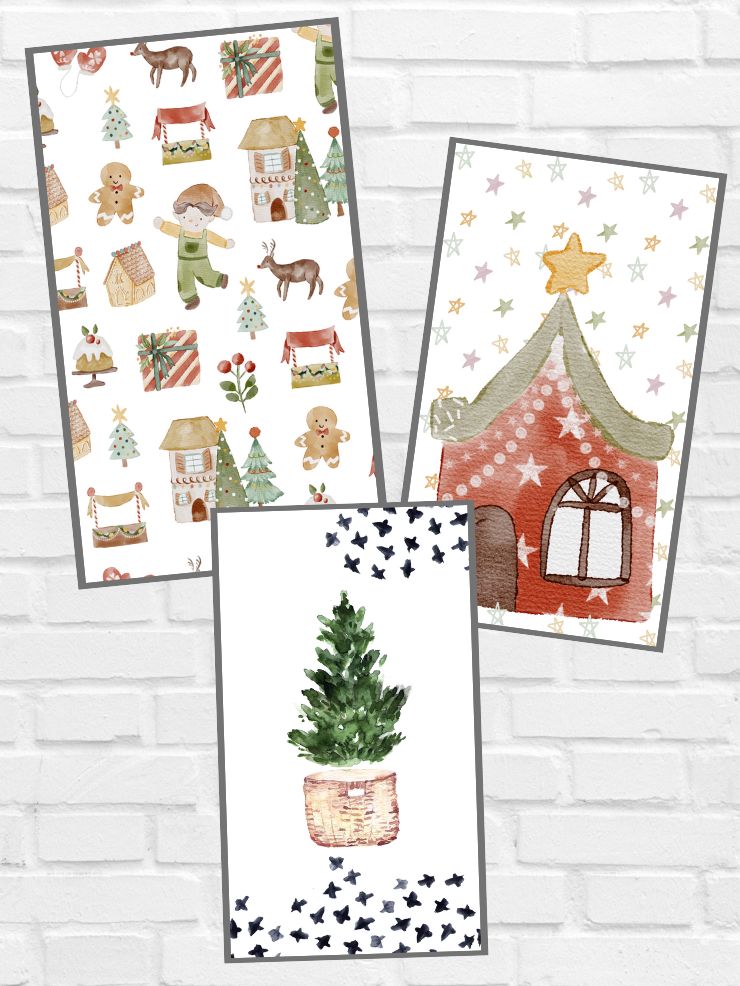 collage of three cute Christmas backgrounds for mobile devices