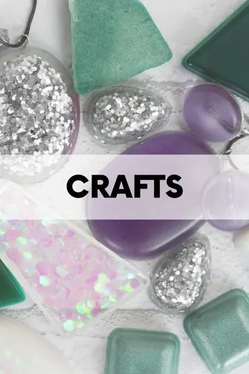 resin jewelry with the text CRAFTS over it