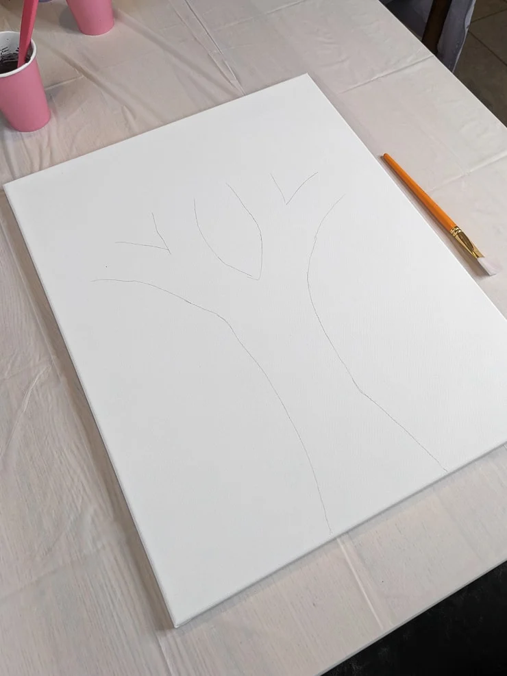drawing of a tree on a canvas