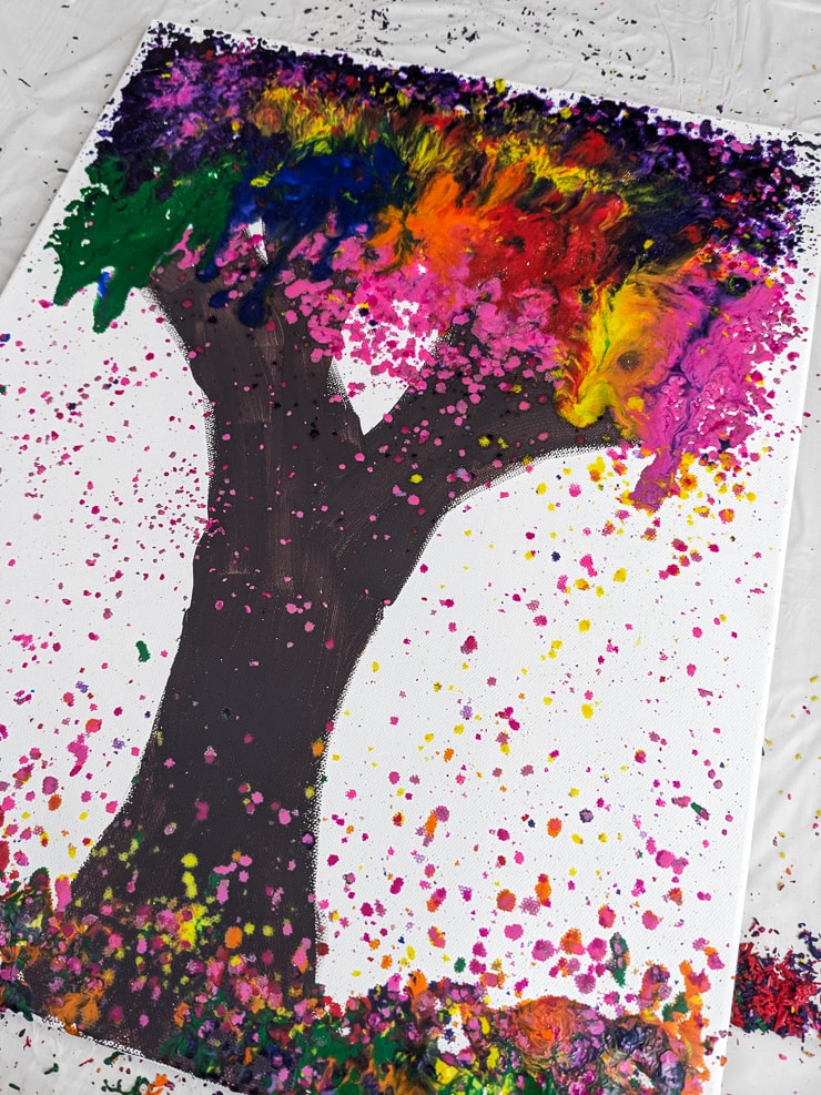 melted crayon art of a tree