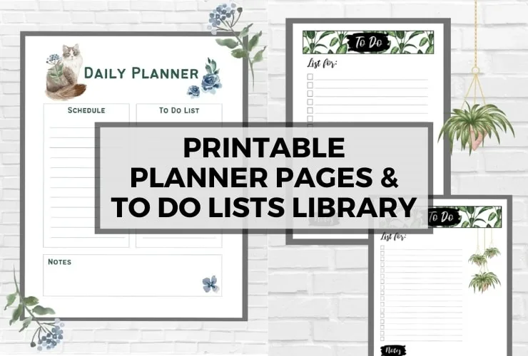 screen grab of the printable planner pages with text that says printable planner pages & to do lists library