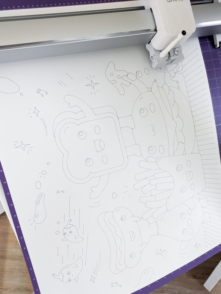 drawing a coloring page on poster board with a cricut venture