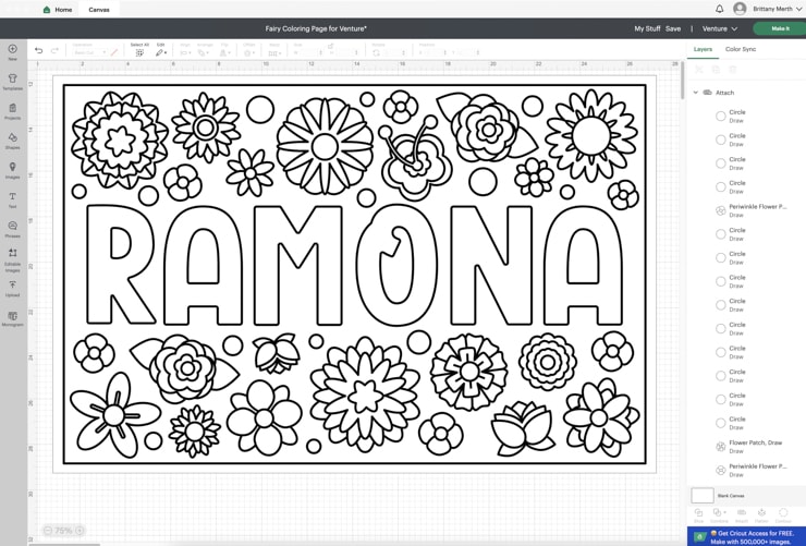 designing a coloring page on cricut design space