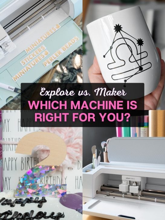 collage of crafts that says explore vs. maker which machine is right for you
